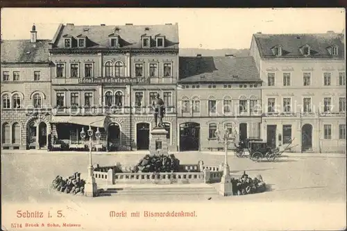 Sebnitz Markt mit Bismarckdenkmal Kat. Sebnitz