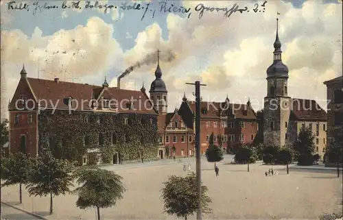 Riesa Sachsen Albertplatz mit Rathaus und Klosterkirche Kat. Riesa