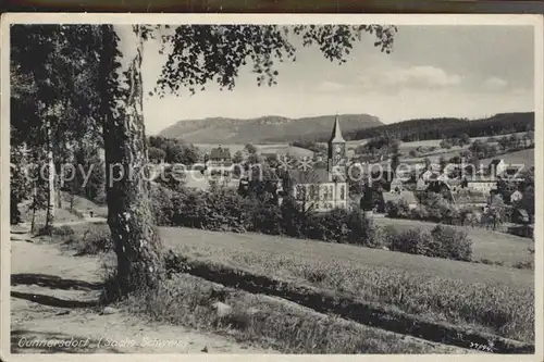 Cunnersdorf Hohnstein Ansicht vom Waldrand aus Kirche Kat. Hohnstein
