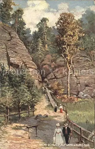 Kirnitzschtal Aufgang zum Kuhstall Felsentor Oilette Serie Saechsische Schweiz No 660 B Kuenstlerkarte Kat. Kirnitzschtal