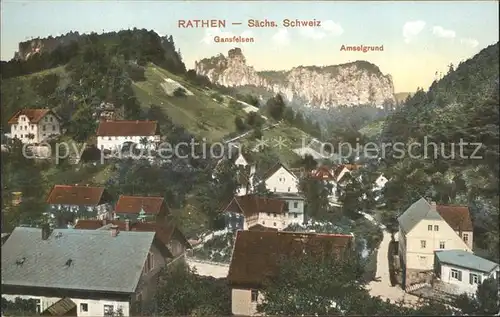 Rathen Saechsische Schweiz Blick auf Gansfelsen und Amselgrund Elbsandsteingebirge Kat. Rathen Sachsen