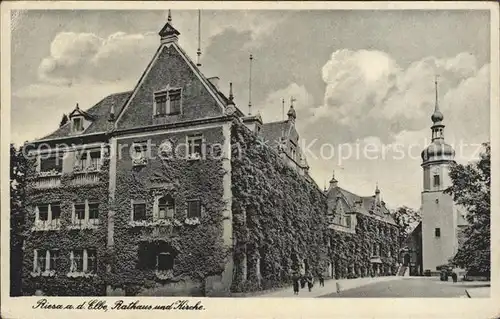 Riesa Sachsen Rathaus Kirche Bahnpost  Kat. Riesa