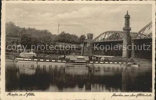 Riesa Sachsen Elbbruecke Dampfer Germania  Kat. Riesa