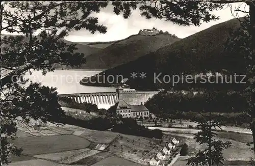 Edersee Blick auf Sperrmauer und Schloss Waldeck Edertalsperre Kat. Edertal