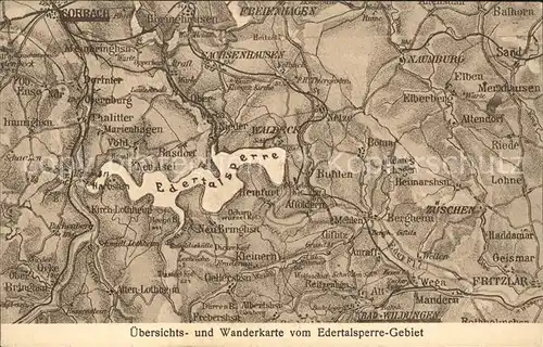 Edersee uebersichtskarte Wanderkarte vom Edertalsperre Gebiet Kat. Edertal