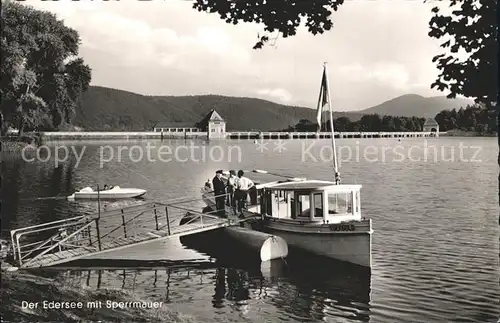 Edersee mit Sperrmauer Stausee Bootsanleger Kat. Edertal