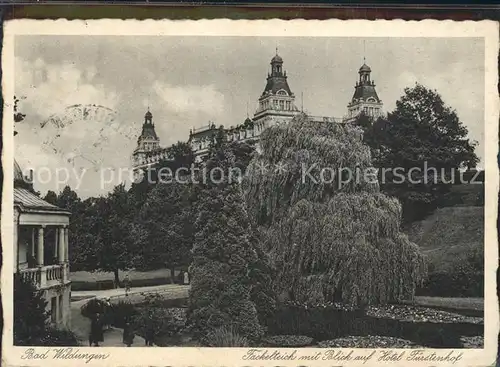 Bad Wildungen Fackelteich mit Blick auf Hotel Fuerstenhof Kat. Bad Wildungen