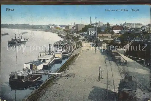 Riesa Sachsen Blick von der Bruecke auf das Elbquai Kat. Riesa