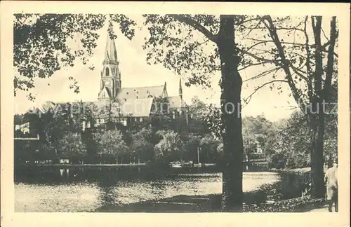 Chemnitz Schlossteich mit Kirche Kat. Chemnitz