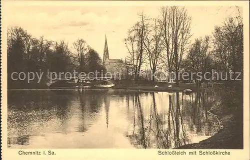 Chemnitz Schlossteich mit Kirche Kat. Chemnitz