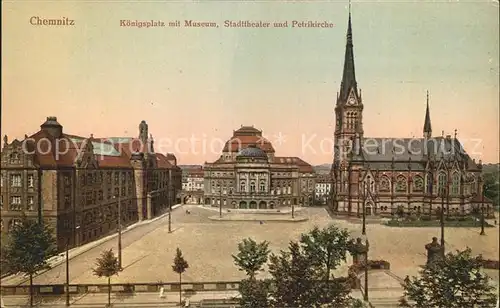 Chemnitz Koenigsplatz mit Museum Stadttheater und Petrikirche Kat. Chemnitz
