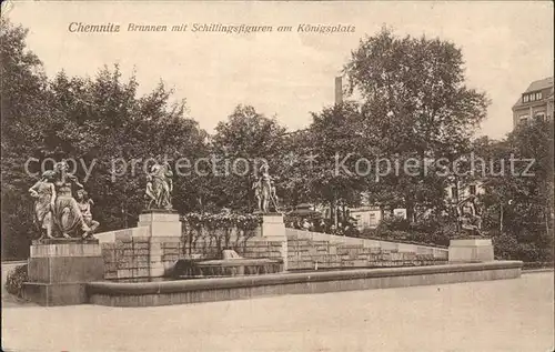 Chemnitz Brunnen mit Schillingfiguren Koenigsplatz Kat. Chemnitz