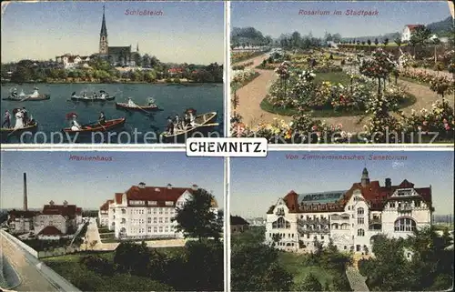 Chemnitz Schl0ssteich Rosarium im Stadtpark Sanatorium Krankenhaus Kat. Chemnitz