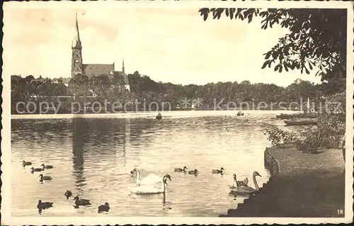 Jena Partie am Teich Schwaene Kirche Kat. Jena