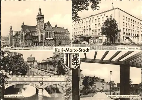 Karl Marx Stadt Hotel Chemnitzer Hof Rathaus Bruecke an Markthalle  Kat. Chemnitz