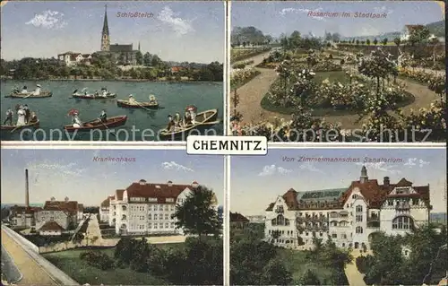 Chemnitz Schlossteich Rosenturm Stadtpark Zimmermannsches Sanatorium Kat. Chemnitz