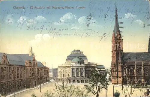 Chemnitz Koenigsplatz mit Museum Kirche Theater Kat. Chemnitz