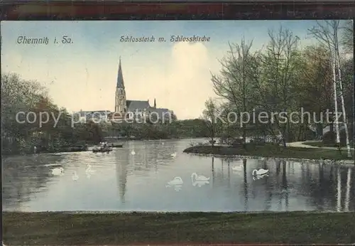 Chemnitz Schlossteich mit Schlosskirche Kat. Chemnitz