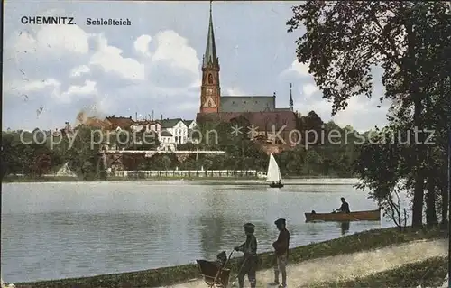 Chemnitz Schlossteich mit Kirche Kat. Chemnitz