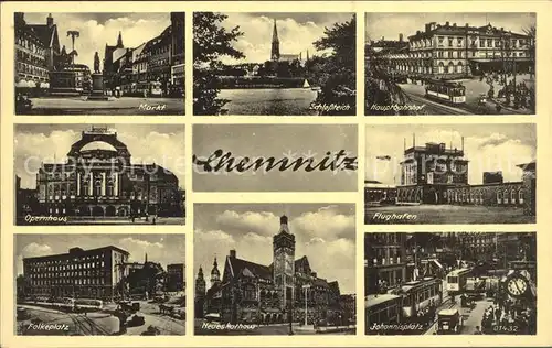 Chemnitz Schlossteich Markt Rathaus Folkeplatz Johannisplatz Flughafen Kat. Chemnitz