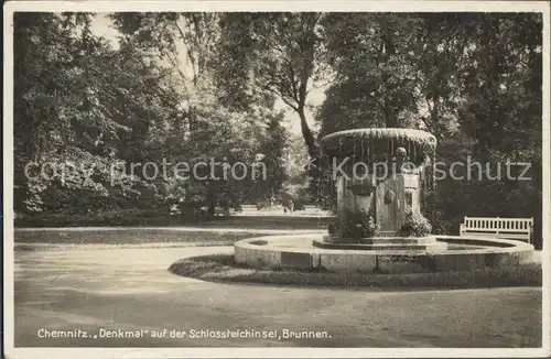 Chemnitz Denkmal auf der Schlossteichinsel Brunnen Kat. Chemnitz