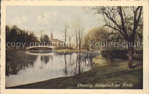 Chemnitz Schlossteich mit Schlosskirche Kat. Chemnitz