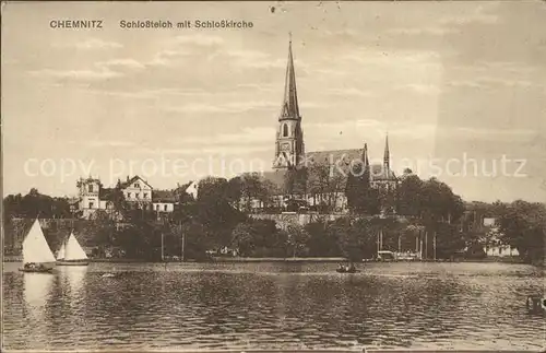 Chemnitz Schlossteich mit Schlosskirche Kat. Chemnitz