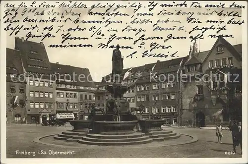 Freiberg Sachsen Obermarkt mit Brunnen Kat. Freiberg