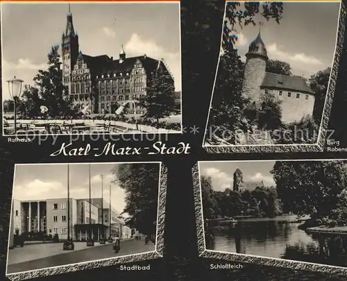 Karl Marx Stadt Rathaus Stadtbad Schlossteich Burg Rabenstein Kat. Chemnitz