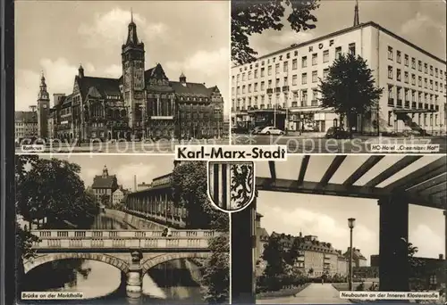 Karl Marx Stadt Rathaus HO Hotel Chemnitzer Hof Bruecke an der Markthalle Klosterstrasse Kat. Chemnitz