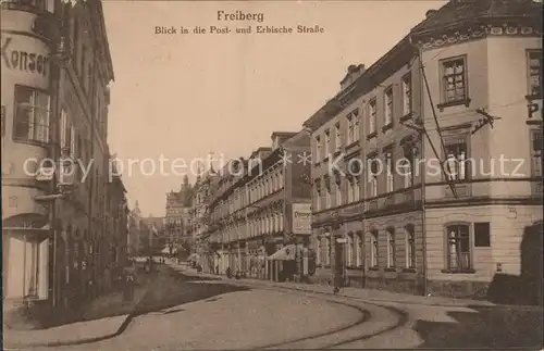 Freiberg Sachsen Blick in die Post und Erbische Strasse Kat. Freiberg