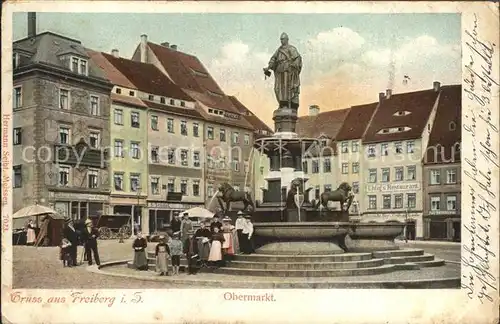 Freiberg Sachsen Obermarkt mit Brunnendenkmal Otto des Reichen Kat. Freiberg