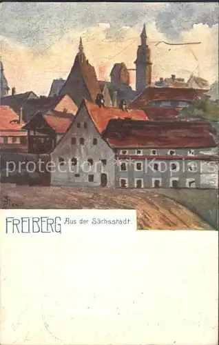 Freiberg Sachsen Teilansicht Kuenstlerkarte Kat. Freiberg