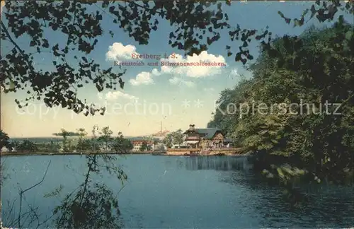 Freiberg Sachsen Kreuzteich mit Schwanenschloesschen Kat. Freiberg