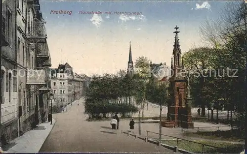 Freiberg Sachsen Hornstrasse mit Hornbrunnen Kat. Freiberg
