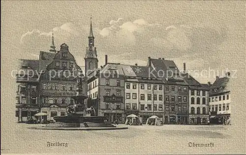 Freiberg Sachsen Obermarkt mit Brunnen Kat. Freiberg