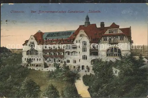 Chemnitz Zimmermann sches Sanatorium Suedseite Kat. Chemnitz