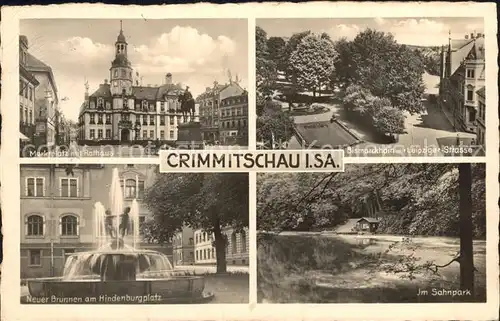 Crimmitschau Marktplatz Rathaus Bismarckhain Leipziger Strasse Sahnpark Brunnen Hindenburgplatz Kat. Crimmitschau