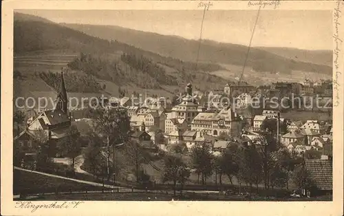 Klingenthal Vogtland Blick ueber die Stadt Kupfertiefdruck Kat. Klingenthal Sachsen