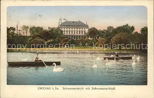 Zwickau Sachsen Schwanenteich mit Schwanenschloss Kat. Zwickau