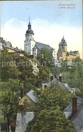 Schwarzenberg Erzgebirge Kirche und Schloss Bahnpost Kat. Schwarzenberg