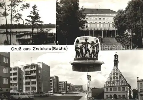 Zwickau Sachsen Steg Klubhaus Grubenlampe Hochhaeuser Wohnblocks Gewandhaus Brunnenfiguren Kat. Zwickau