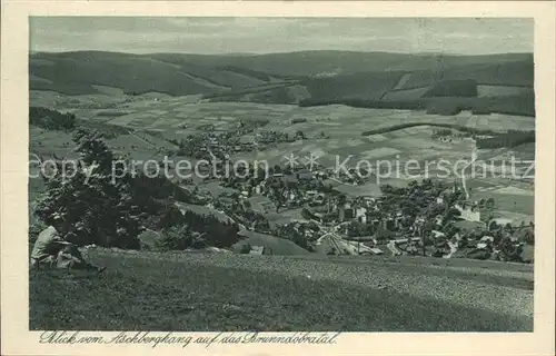 Brunndoebra Panorama Blick vom Aschberg Brunndoebratal Kupfertiefdruck Heimatschutzkarte Kat. Klingenthal Sachsen