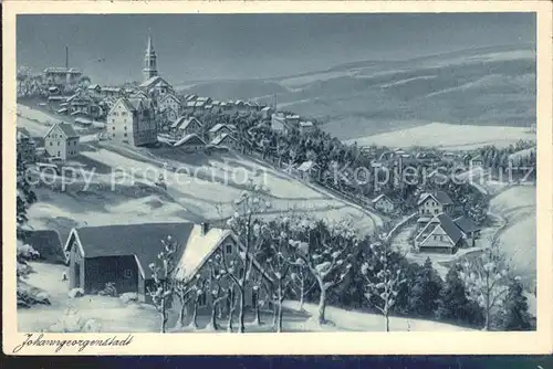 Johanngeorgenstadt Ortsansicht mit Kirche Wintersportplatz Kat. Johanngeorgenstadt