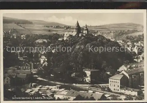 Schwarzenberg Erzgebirge Stadtbild mit Schloss Bromsilber Kat. Schwarzenberg