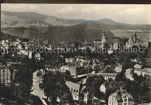 Schwarzenberg Erzgebirge Stadtbild mit Kirche und Schloss Kat. Schwarzenberg