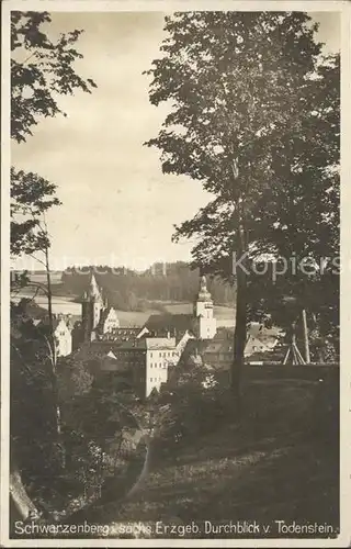 Schwarzenberg Erzgebirge Durchblick vom Todenstein Schloss Kirche Kat. Schwarzenberg