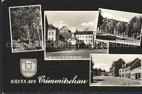 Crimmitschau Stadtpark Platz der Solidaritaet Haus der Jugend Mendelsohn Bartholdy Platz Wappen Kat. Crimmitschau