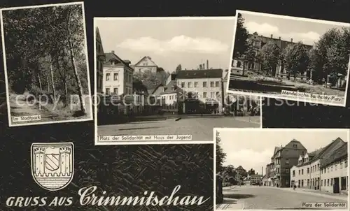 Crimmitschau Stadtpark Platz der Solidaritaet Haus der Jugend Mendelsohn Bartholdy Platz Wappen Kat. Crimmitschau