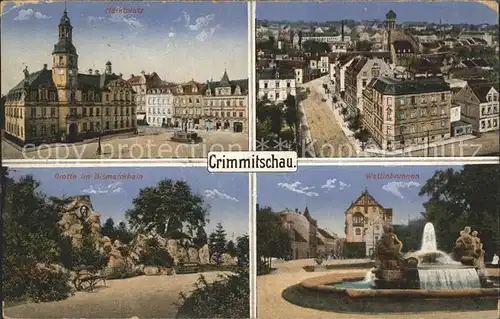 Crimmitschau Marktplatz Grotte im Bismarckhain Gedenkstein Wettinbrunnen Kat. Crimmitschau